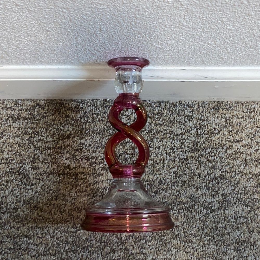 VTG,Pink Twisted Stem Tiffin Glass Candle Holder